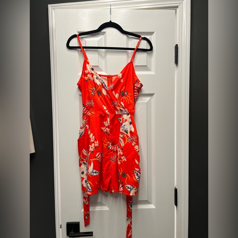 Red Floral Romper with tie